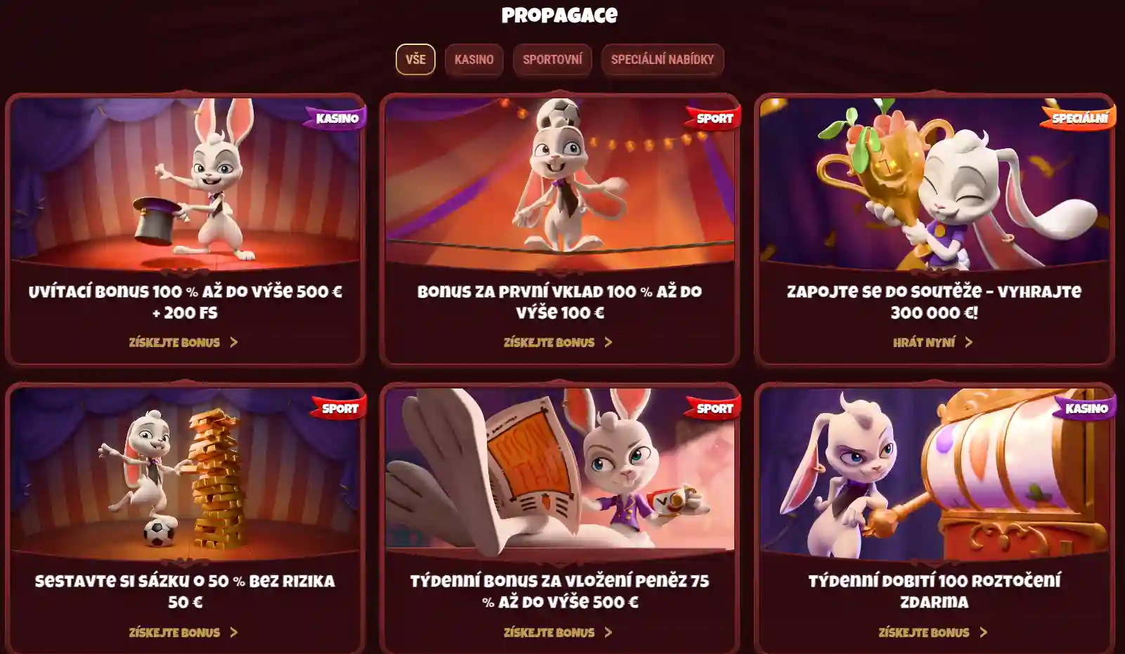 Aktuální stránka promo akcí Magius s kasino bonusy