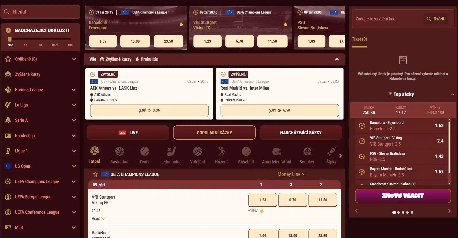 Aktuální rozhraní sportovní sekce Magius se sportovní navigací
