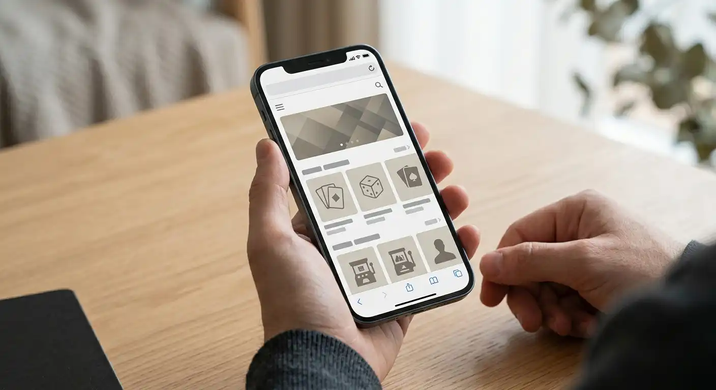 Ilustrace telefonu s responzivním herním webem v mobilním prohlížeči